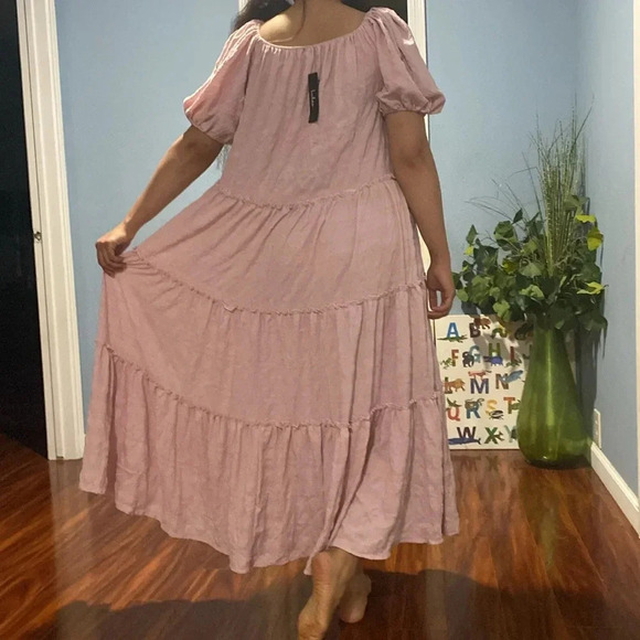 LuLu’s Tiers My Dear Blush Puff Sleeve Tiered Maxi Dress Small Cottagecore Boho - Picture 5 of 7